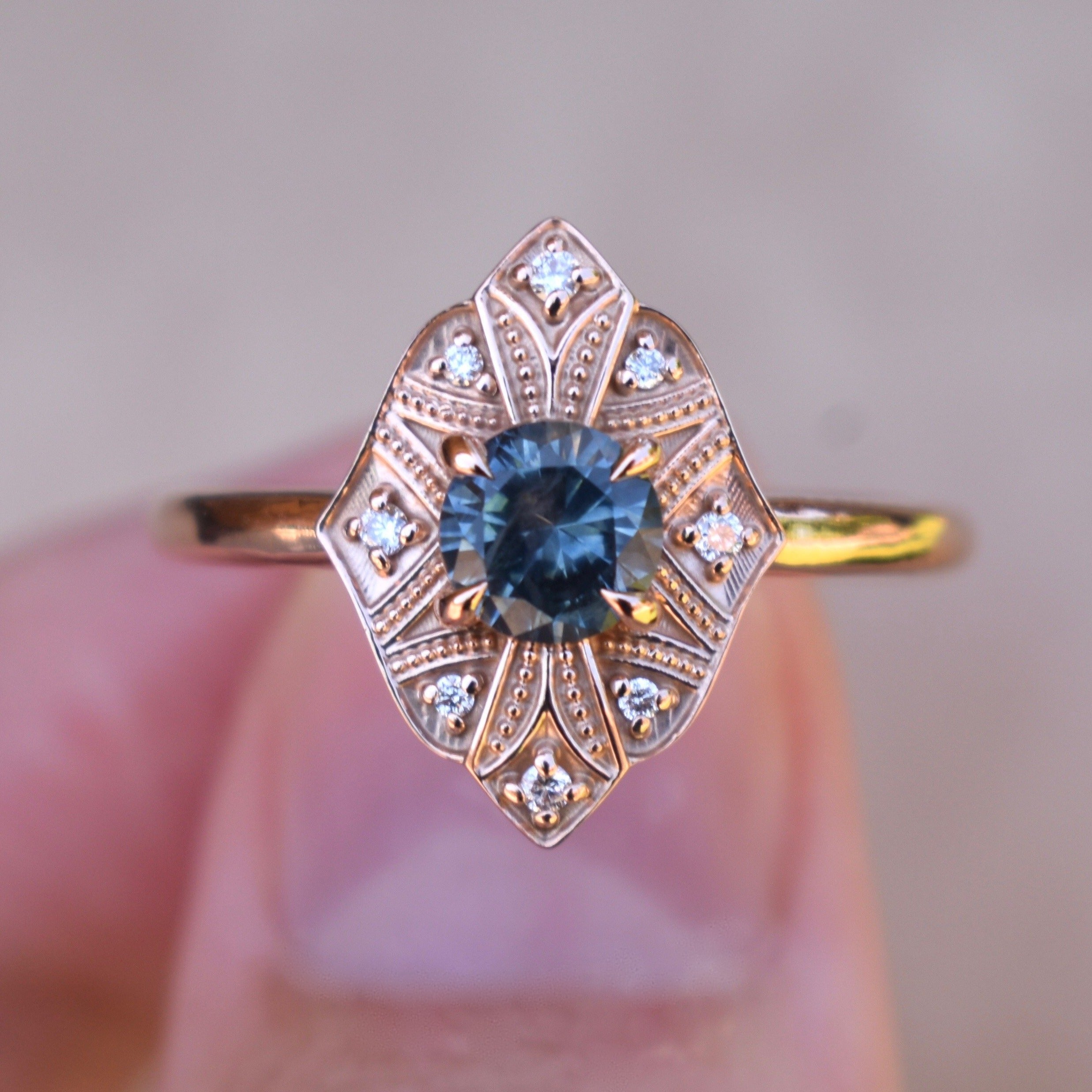 Art Deco Montana Sapphire Ring 14K Gold,Art Deco Engagement Ring Vinta –  Albrecht Jewellery