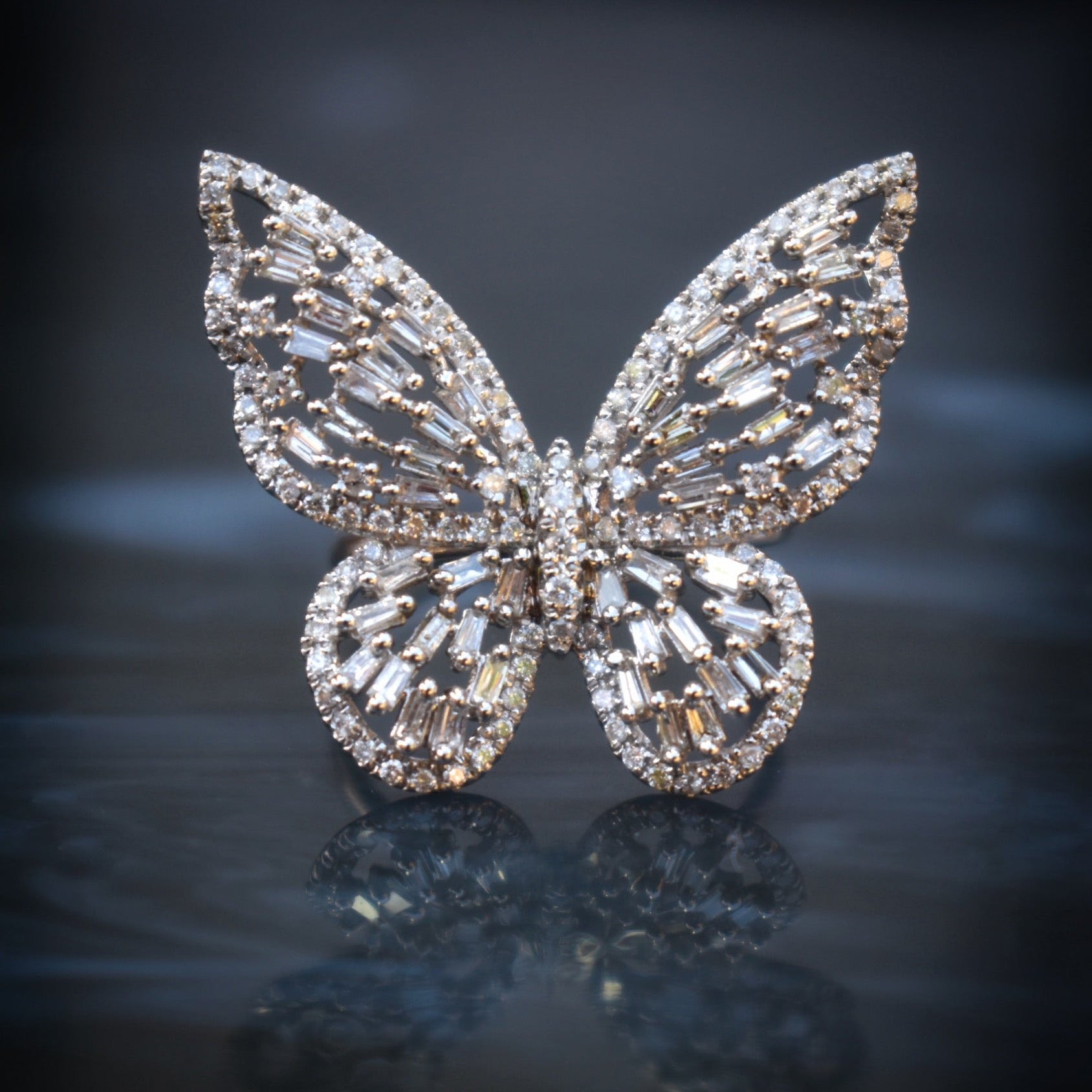 Diamond Butterfly Ring 18K White Gold, Insect Ring