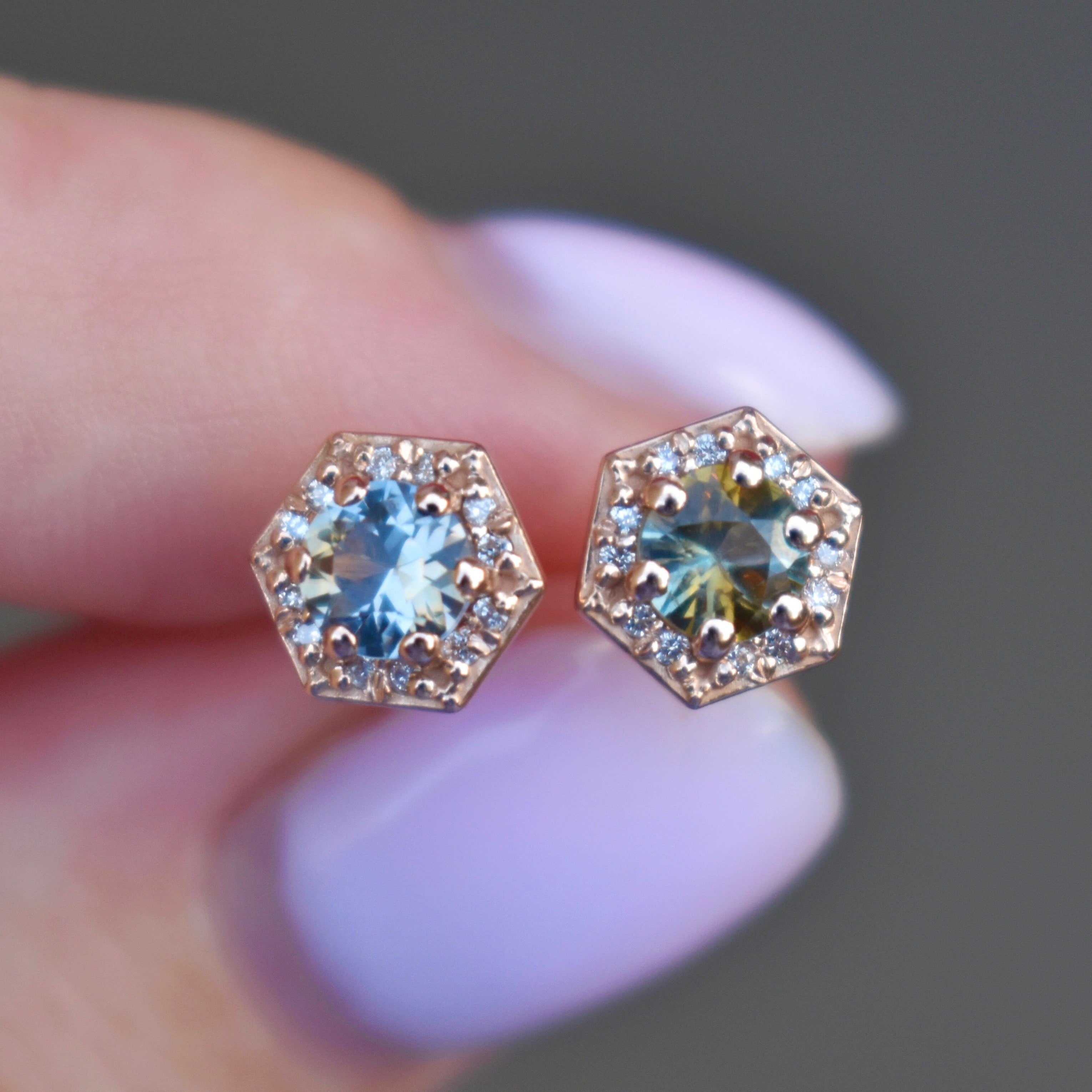 Montana Sapphire & Diamond Halo Stud Earrings 14K White Gold