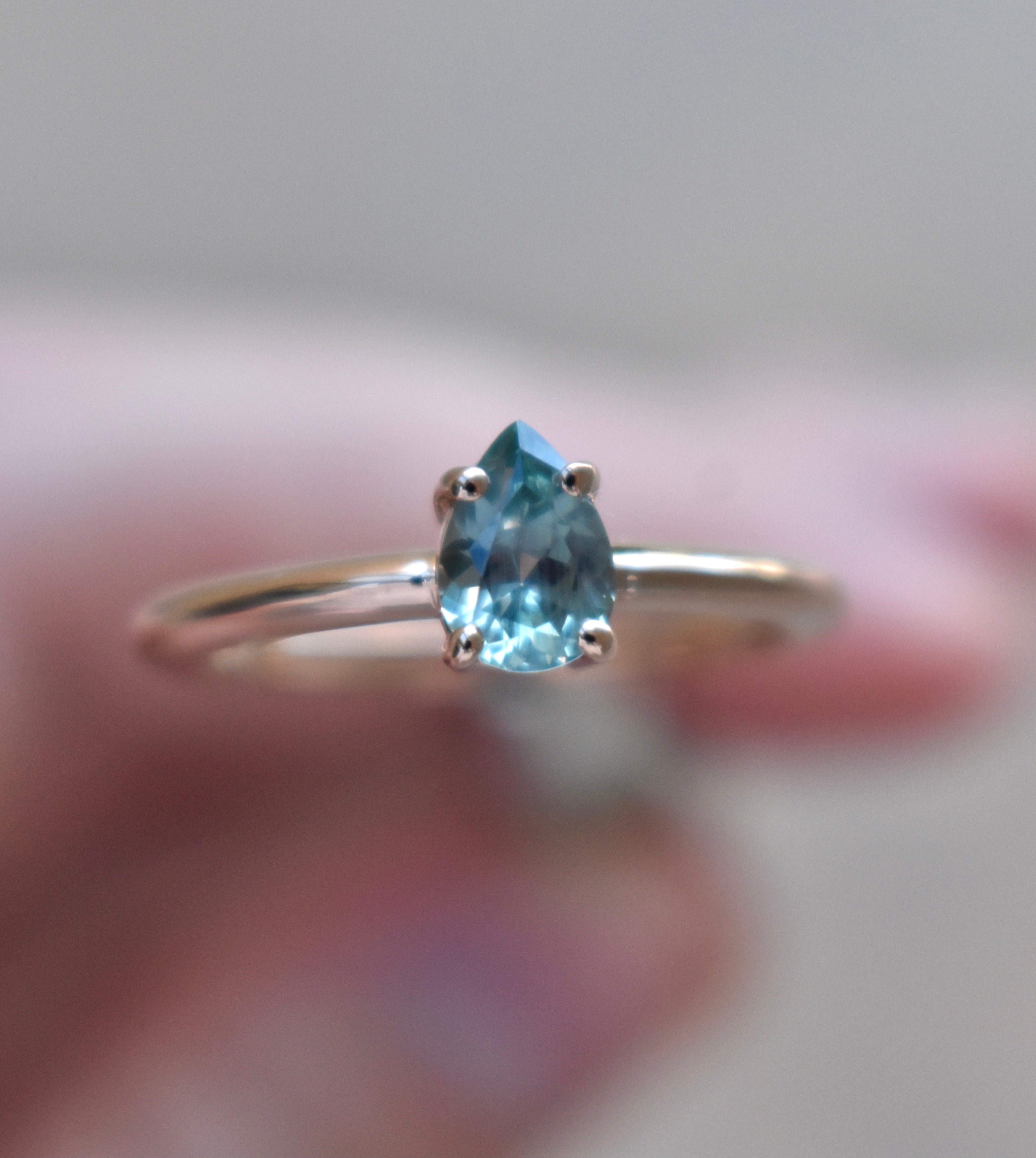 Teal Montana Sapphire Solitaire Ring Pear Shape 14K Rose Gold ...